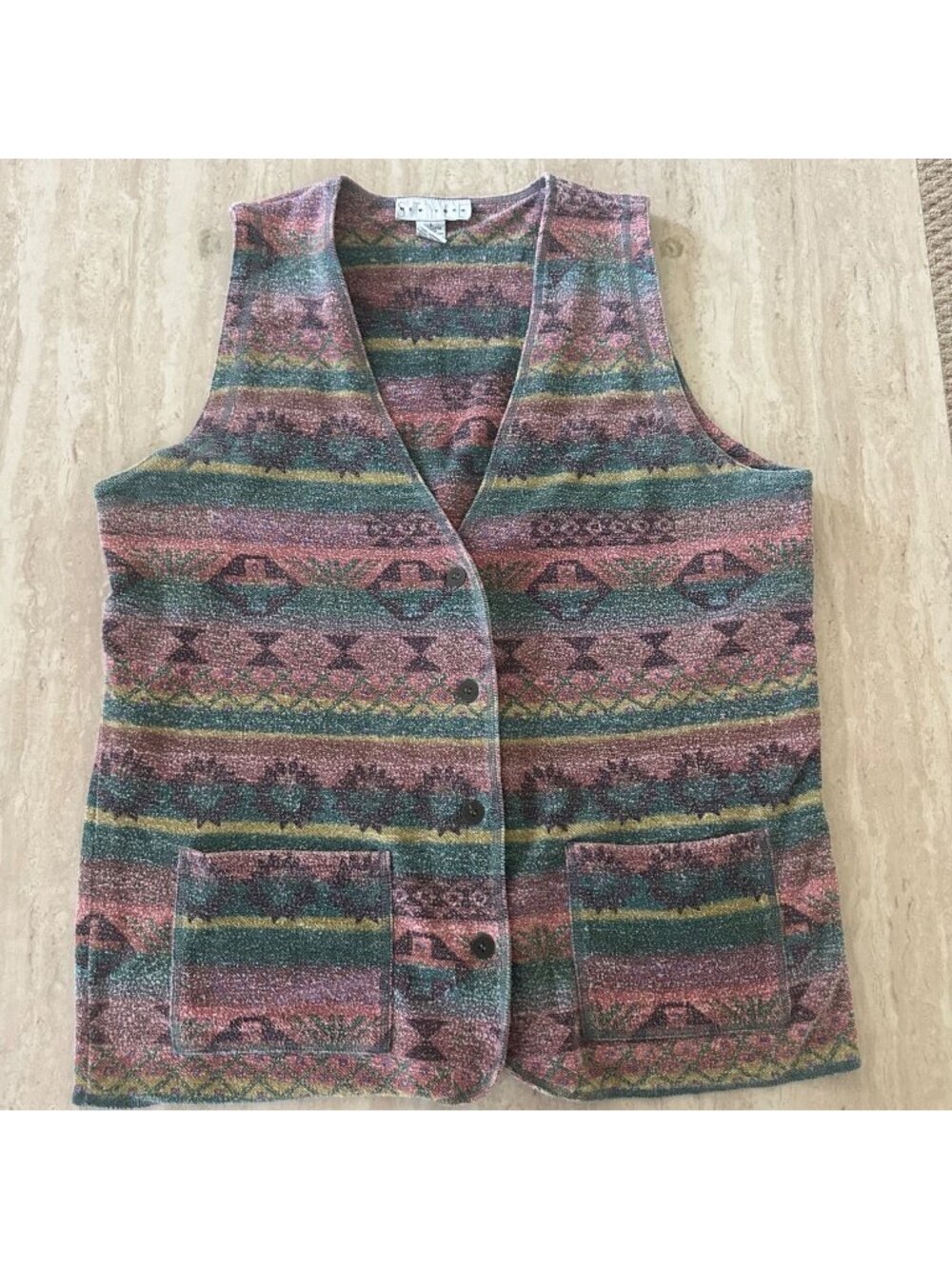 Vintage Womens Vest L Button Southwest Retro 70s Indie Festival Western Artsy